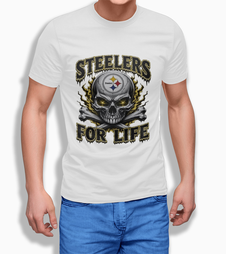 Pittsburgh Steelers Skull For Life Football Fanatic T-Shirt