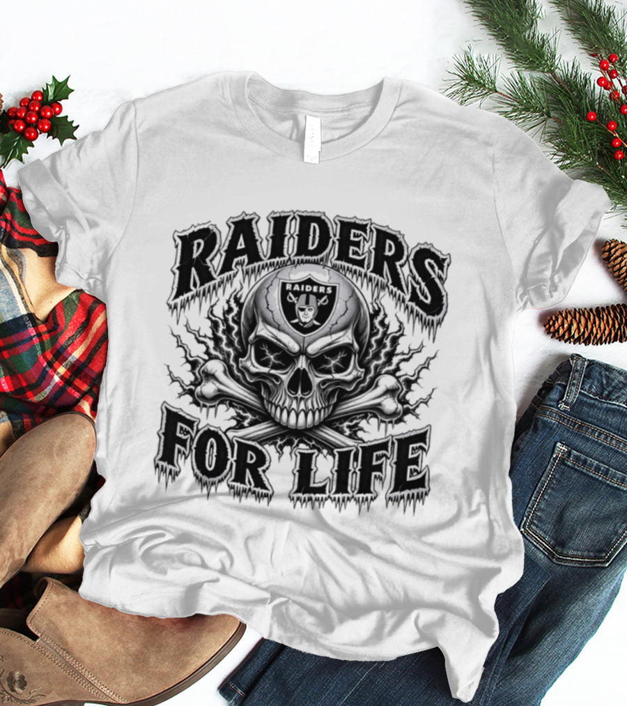 Raiders For Life Skull And Crossbones Melting Drip T-Shirt