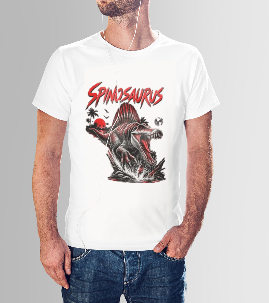 Spinosaurus Late Cretaceous 112 93 Million Years Ago Apex Predator Dinosaur Tropical Scene T-Shirt