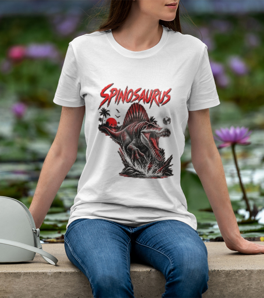 Spinosaurus Late Cretaceous 112 93 Million Years Ago Apex Predator Dinosaur Tropical Scene T-Shirt
