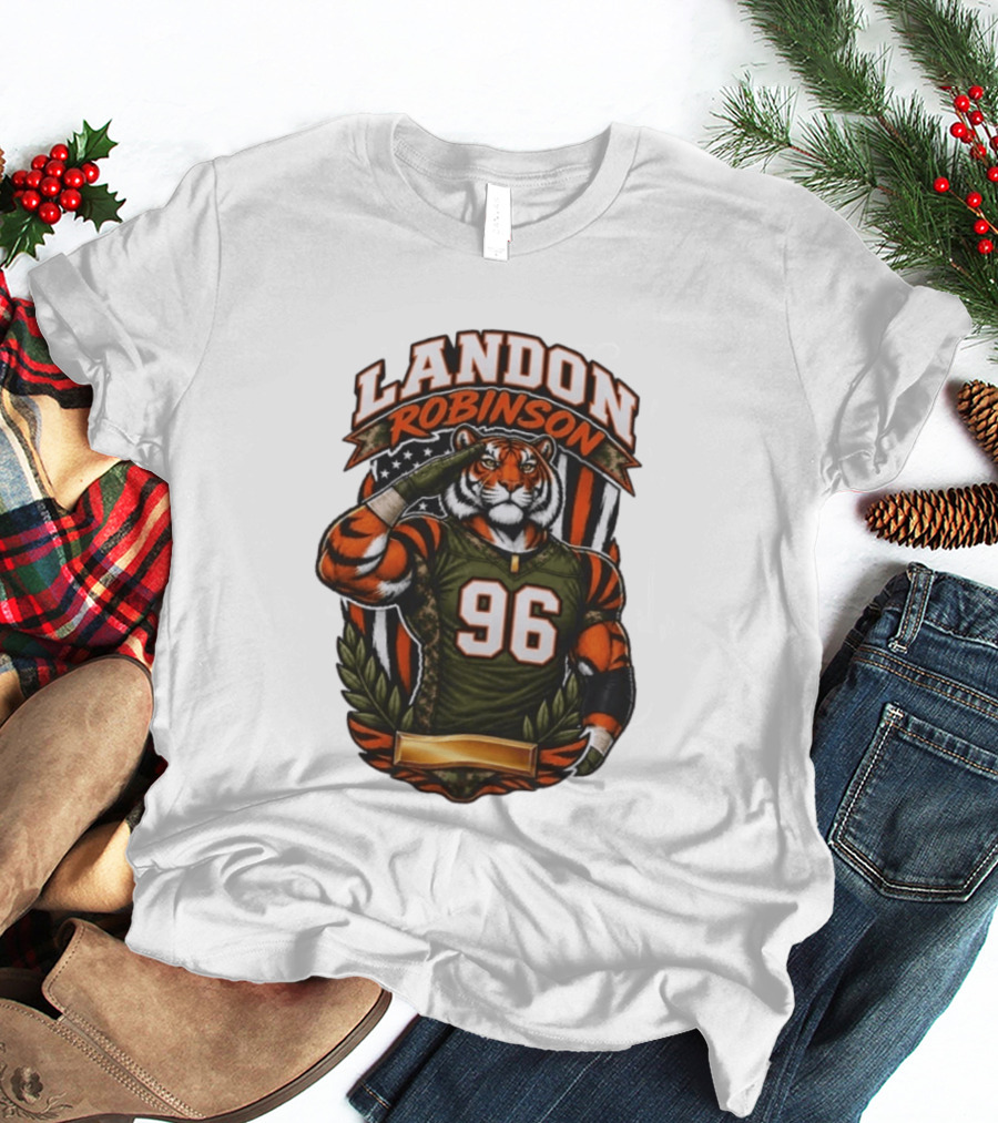 Landon Robinson 96 Tiger American Flag Salute T-Shirt