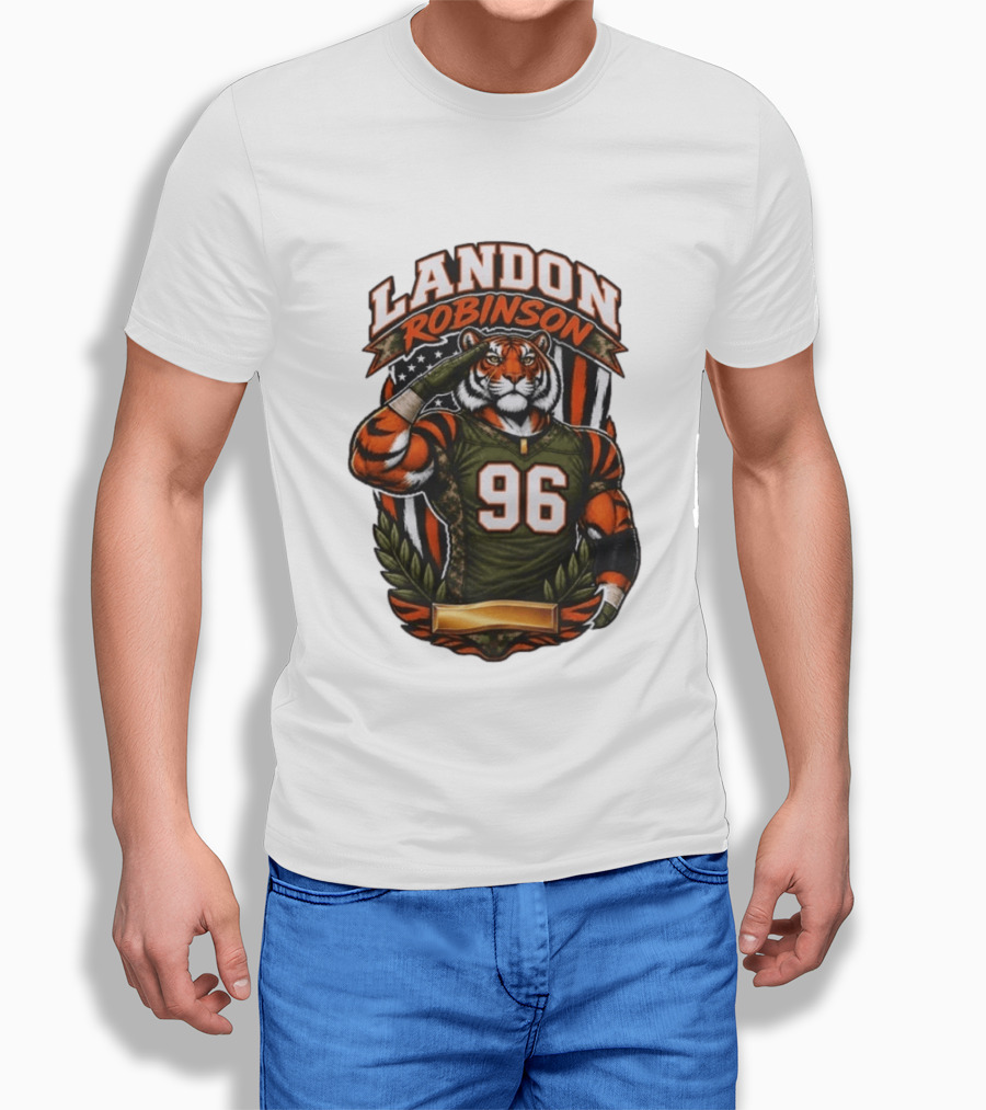 Landon Robinson 96 Tiger American Flag Salute T-Shirt