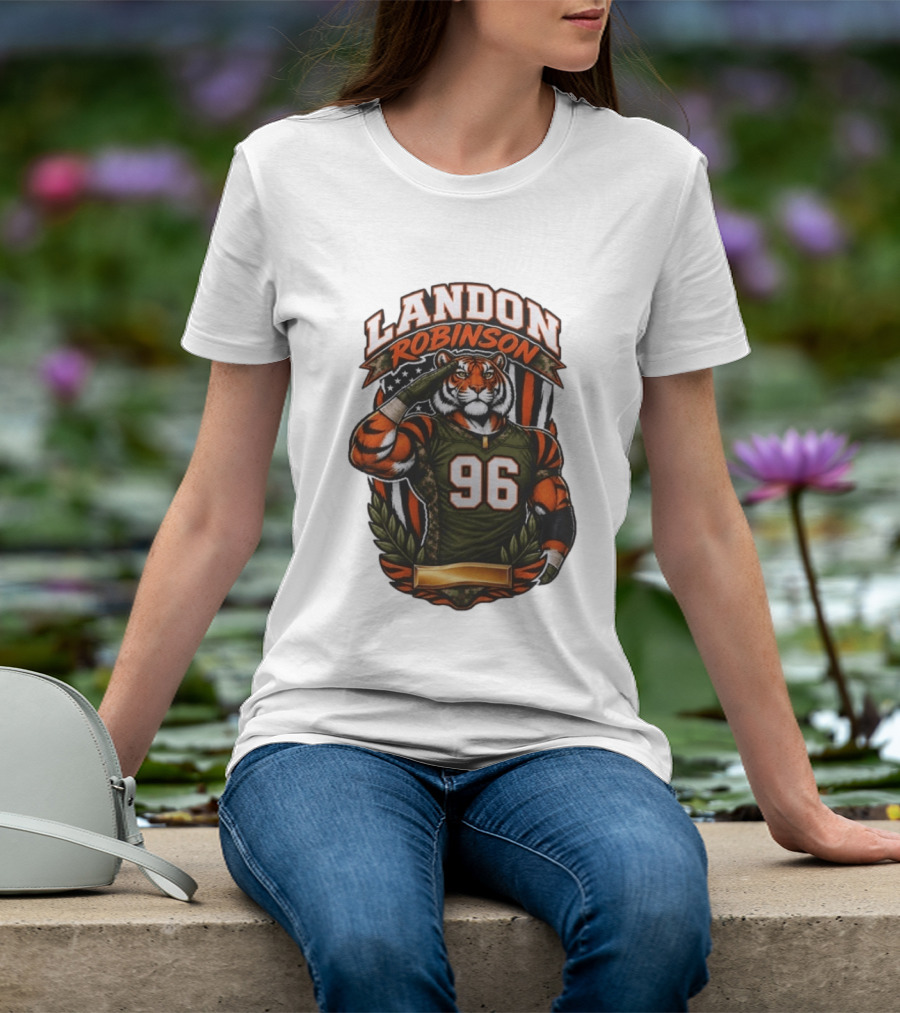Landon Robinson 96 Tiger American Flag Salute T-Shirt