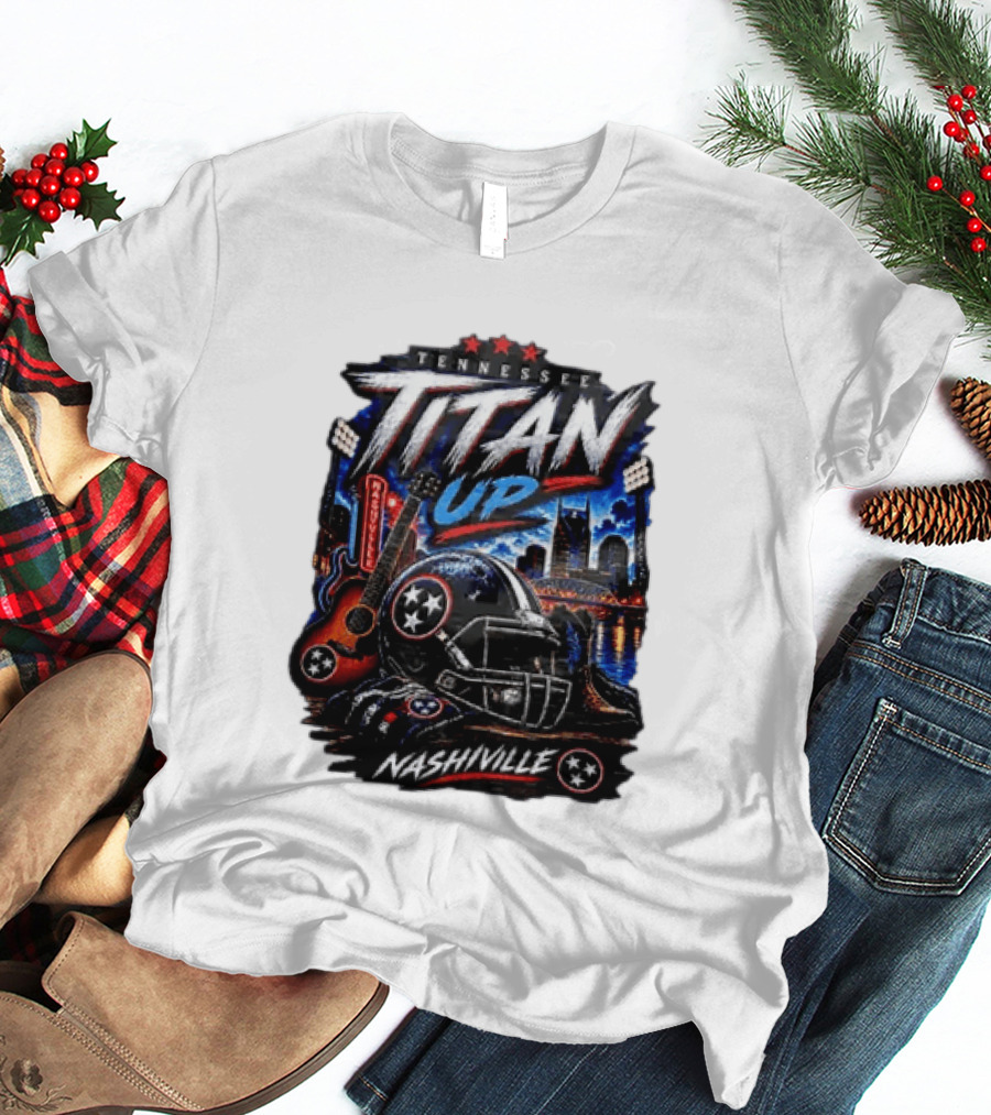 Tennessee Titan Up Football Helmet Guitar Nashville Skyline Titans T-Shirt