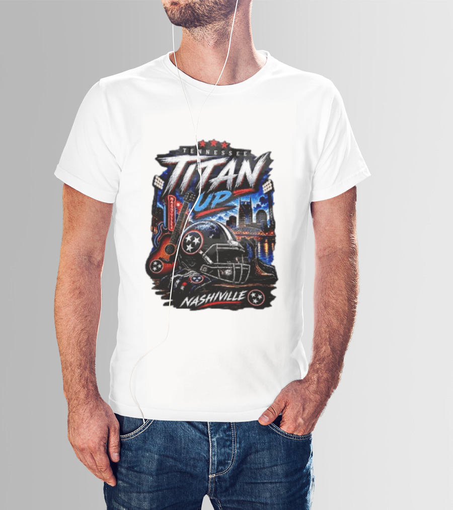 Tennessee Titan Up Football Helmet Guitar Nashville Skyline Titans T-Shirt
