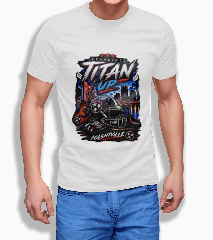 Tennessee Titan Up Football Helmet Guitar Nashville Skyline Titans T-Shirt