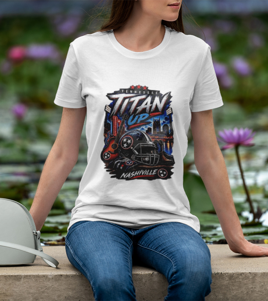 Tennessee Titan Up Football Helmet Guitar Nashville Skyline Titans T-Shirt