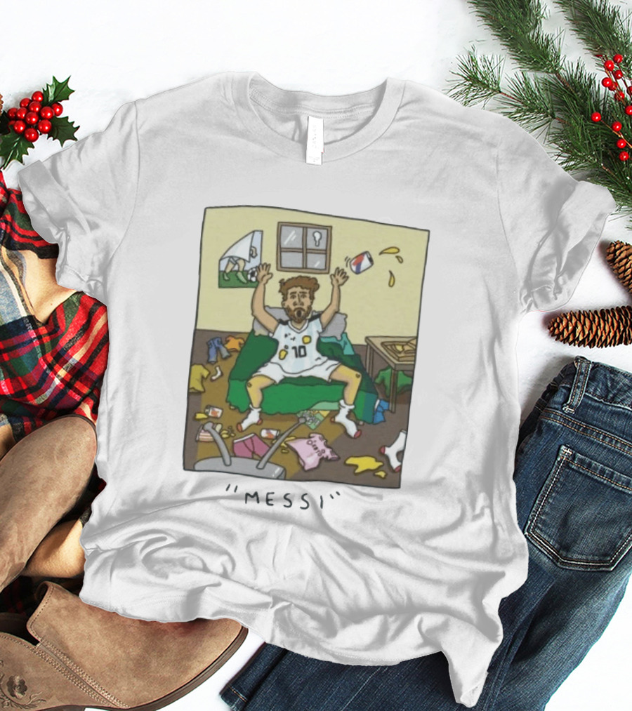 Lionel Messi Argentina Football Cartoon Messy Room T-Shirt