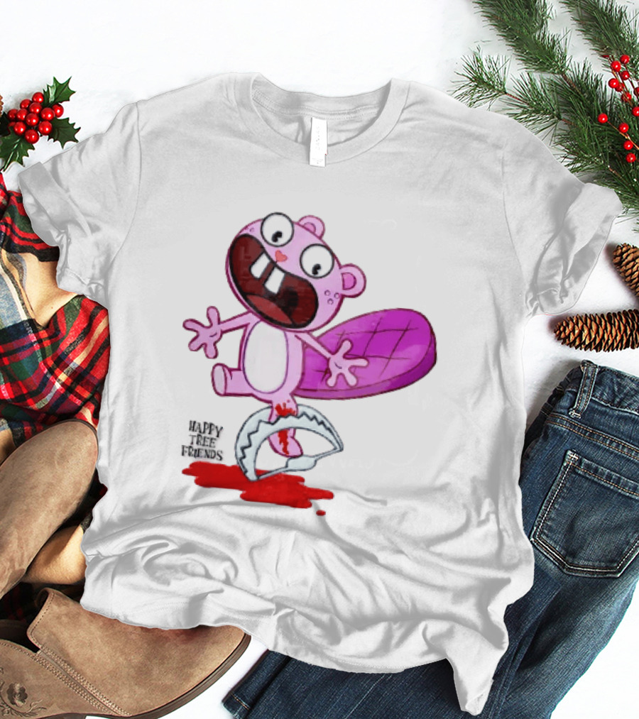 Toothy Happy Tree Friends Cartoon Beaver Stuck In Bear Trap T-Shirt