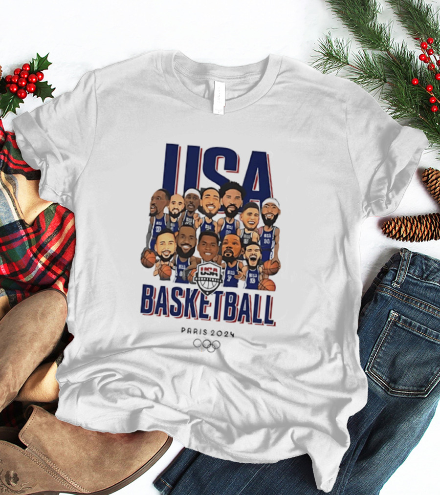 USA Basketball Team Paris 2024 Caricature Olympics T-Shirt