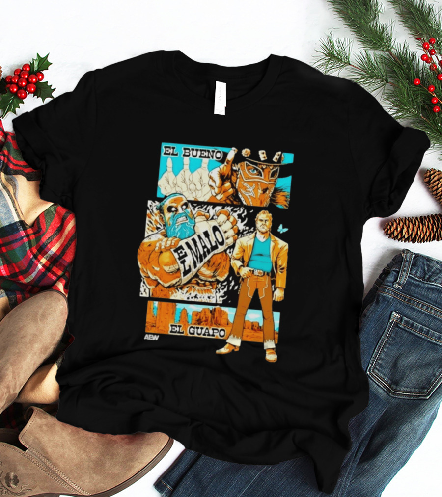 AEW El Bueno El Malo El Guapo Wrestling Comic T-Shirt