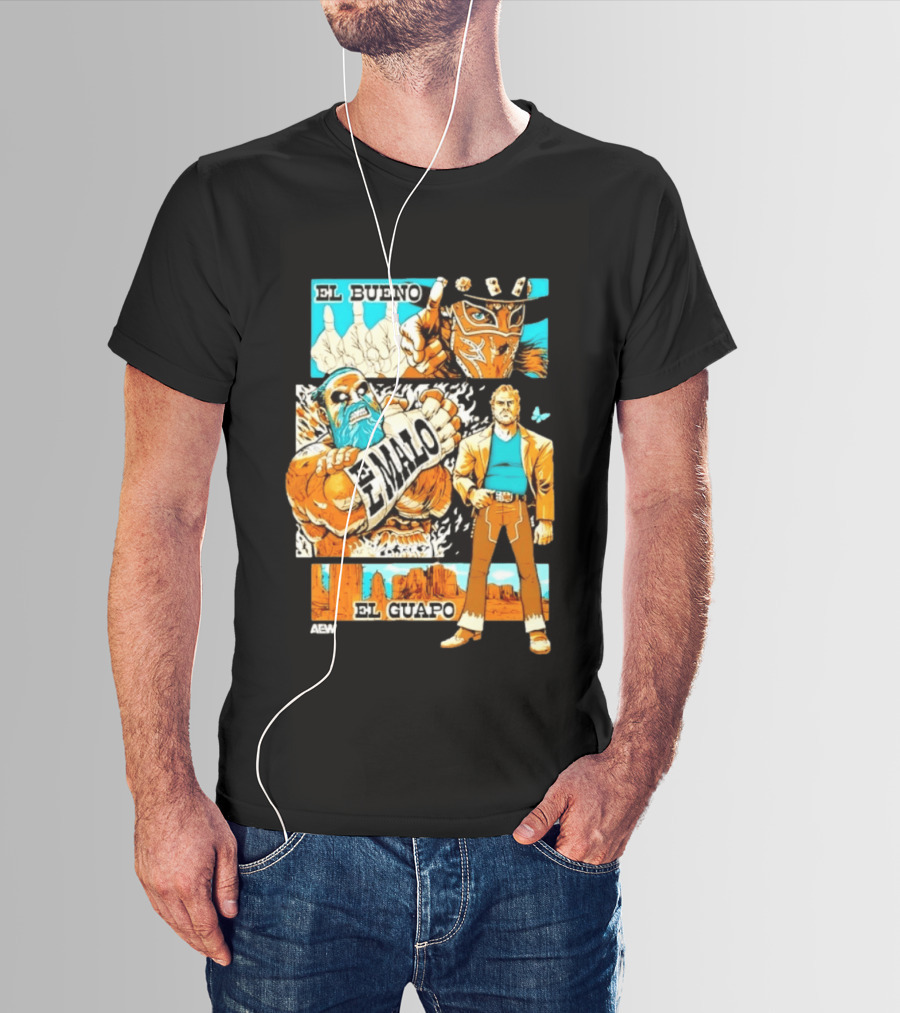 AEW El Bueno El Malo El Guapo Wrestling Comic T-Shirt