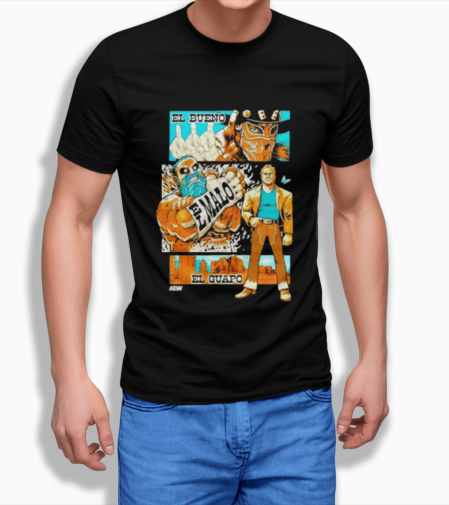 AEW El Bueno El Malo El Guapo Wrestling Comic T-Shirt