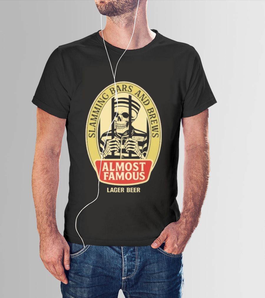 Almost Famous Slamming Bars And Brews Lager Beer Skeleton T-Shirt