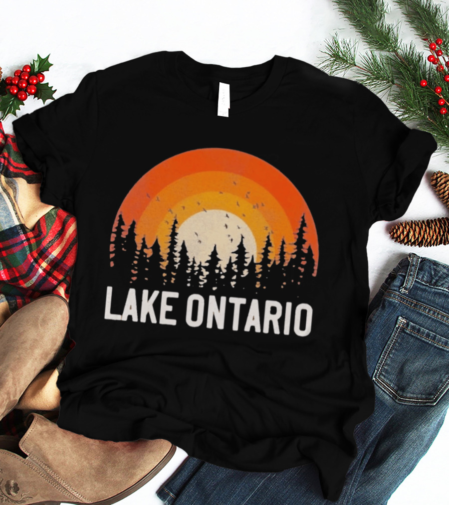Lake Ontario Sunset Forest Birds Nature Scene With Orange Yellow Gradient T-Shirt