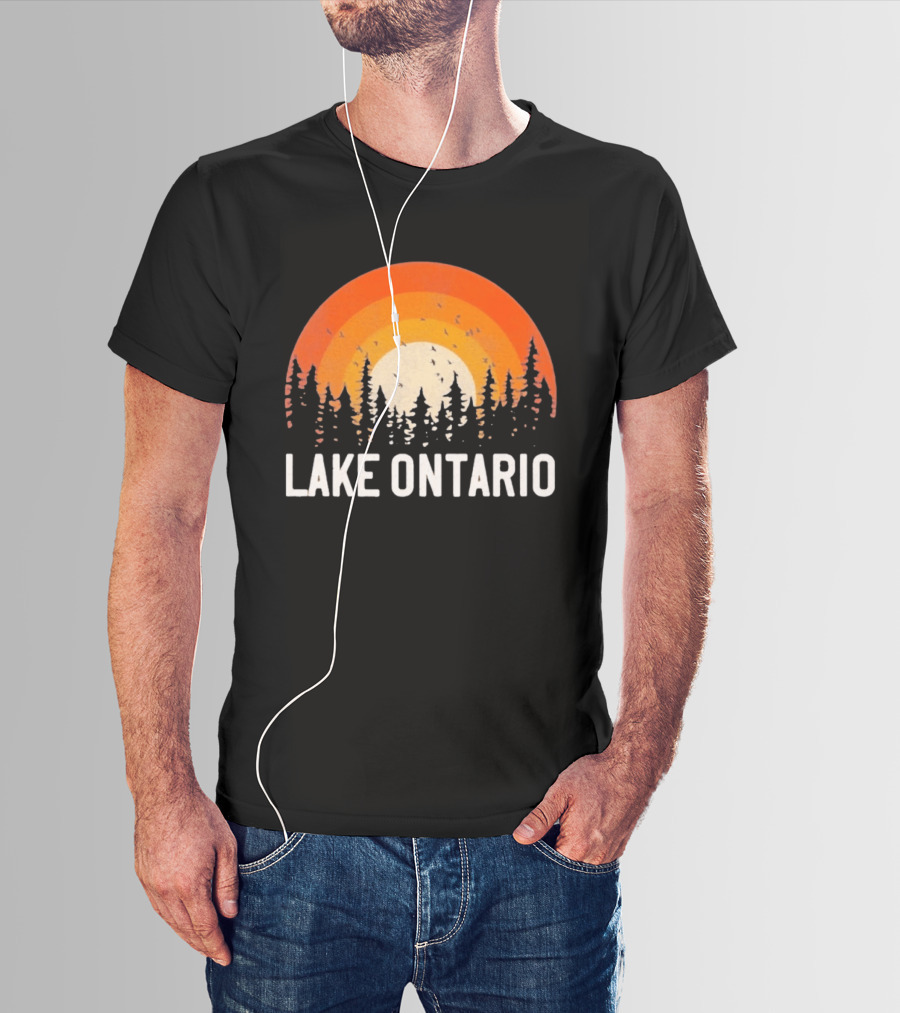 Lake Ontario Sunset Forest Birds Nature Scene With Orange Yellow Gradient T-Shirt