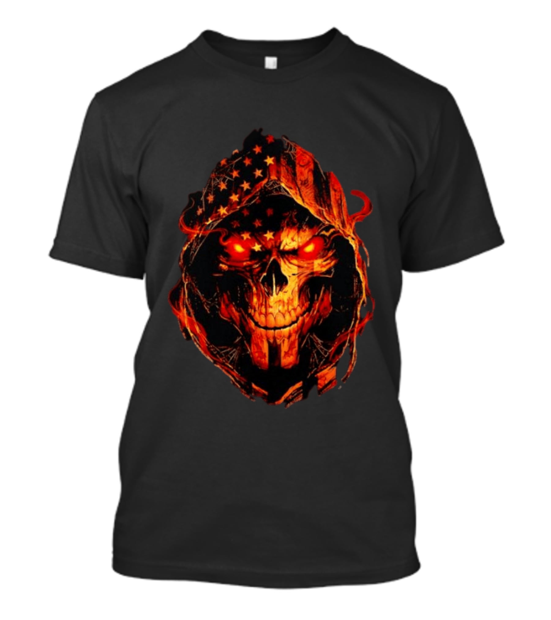 American Flag Skull Grim Reaper With Glowing Red Eyes T-Shirt