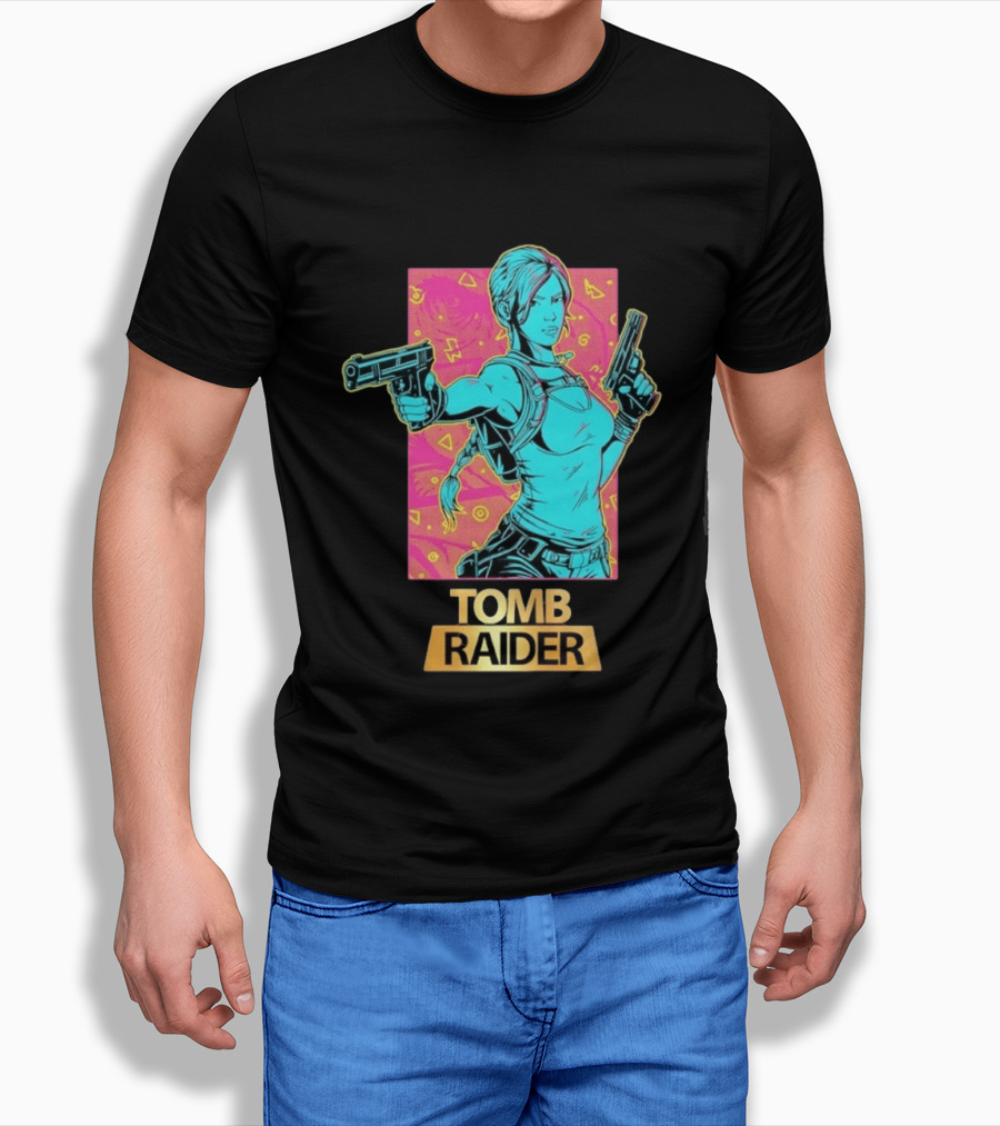 Tomb Raider Lara Croft Neon Halftone Dual Pistols T-Shirt