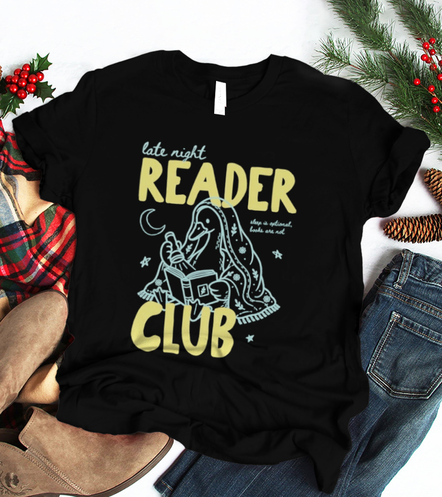 Late Night Reader Club Penguin Reading Moon Stars Sleep Is Optional Books Are Not T-Shirt