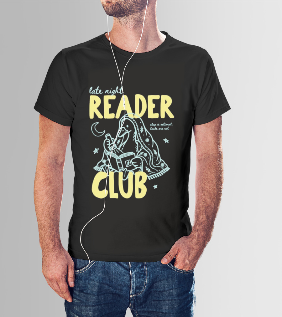 Late Night Reader Club Penguin Reading Moon Stars Sleep Is Optional Books Are Not T-Shirt