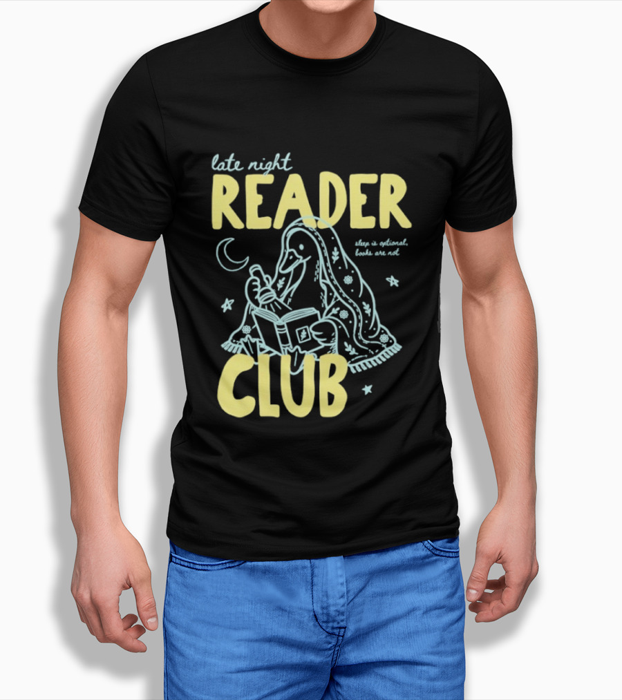 Late Night Reader Club Penguin Reading Moon Stars Sleep Is Optional Books Are Not T-Shirt