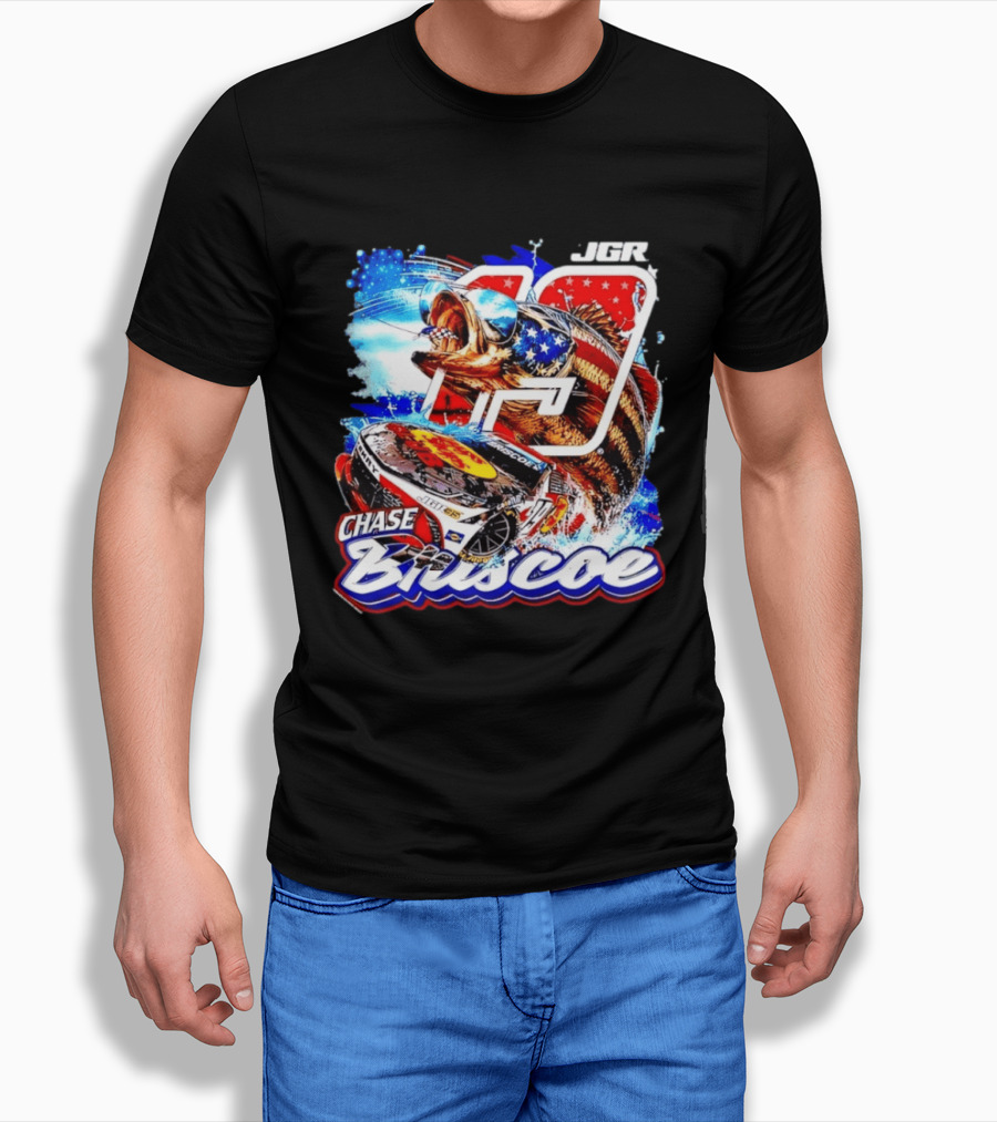 Chase Briscoe 19 JGR NASCAR Bass Pro Shops American Flag Racing Fish T-Shirt