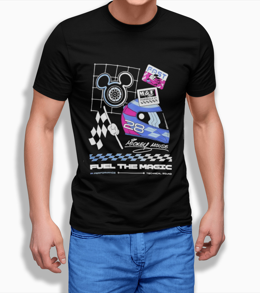 Mickey Mouse Fast Formula 1 Racing Helmet Fuel The Magic P1 Performance T-Shirt