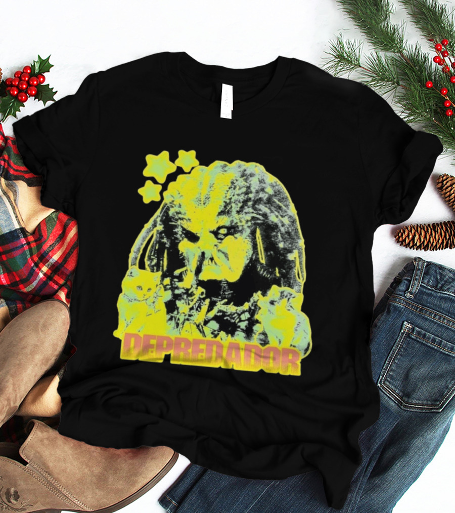 Depredador Predator Sci Fi With Kittens And Stars T-Shirt
