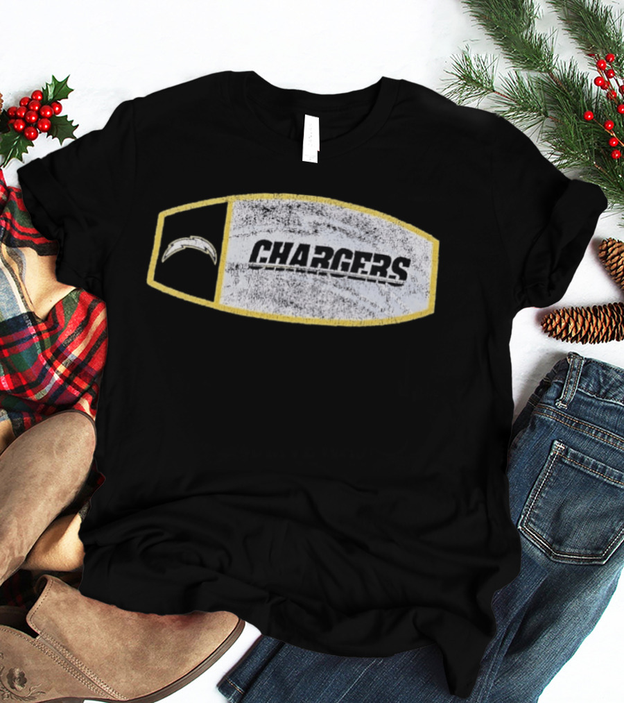 Los Angeles Chargers Distressed Look With Iconic Bolt Border T-Shirt