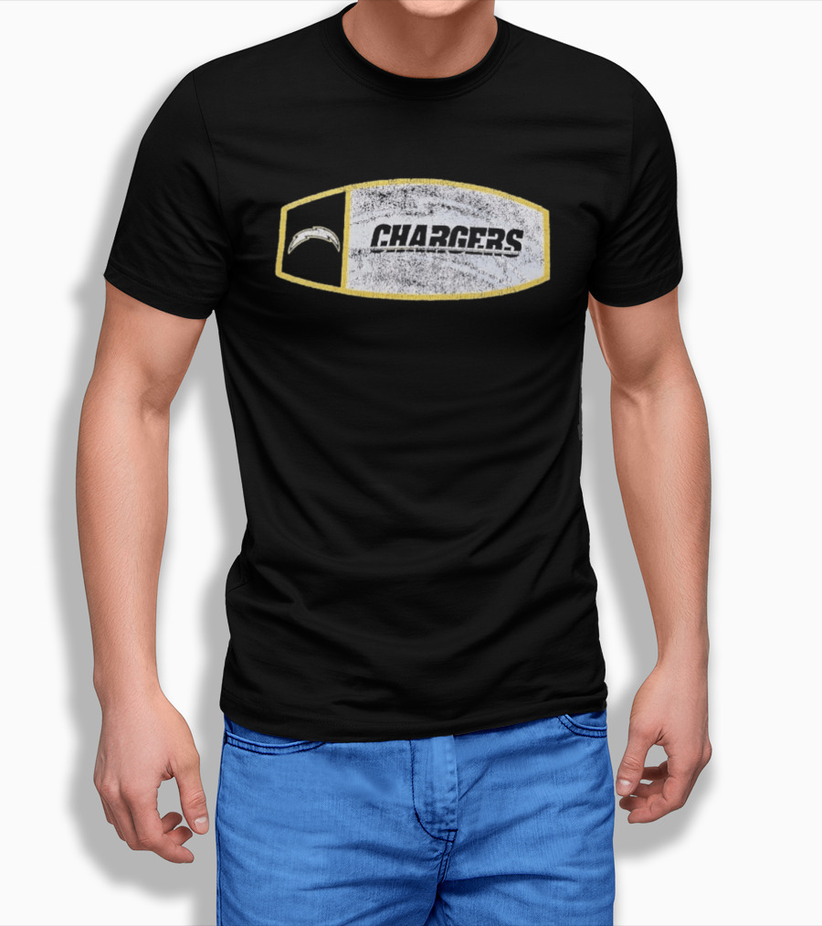 Los Angeles Chargers Distressed Look With Iconic Bolt Border T-Shirt