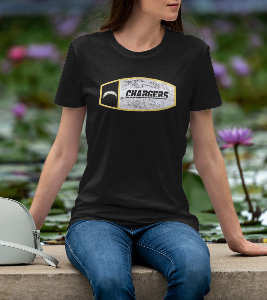 Los Angeles Chargers Distressed Look With Iconic Bolt Border T-Shirt