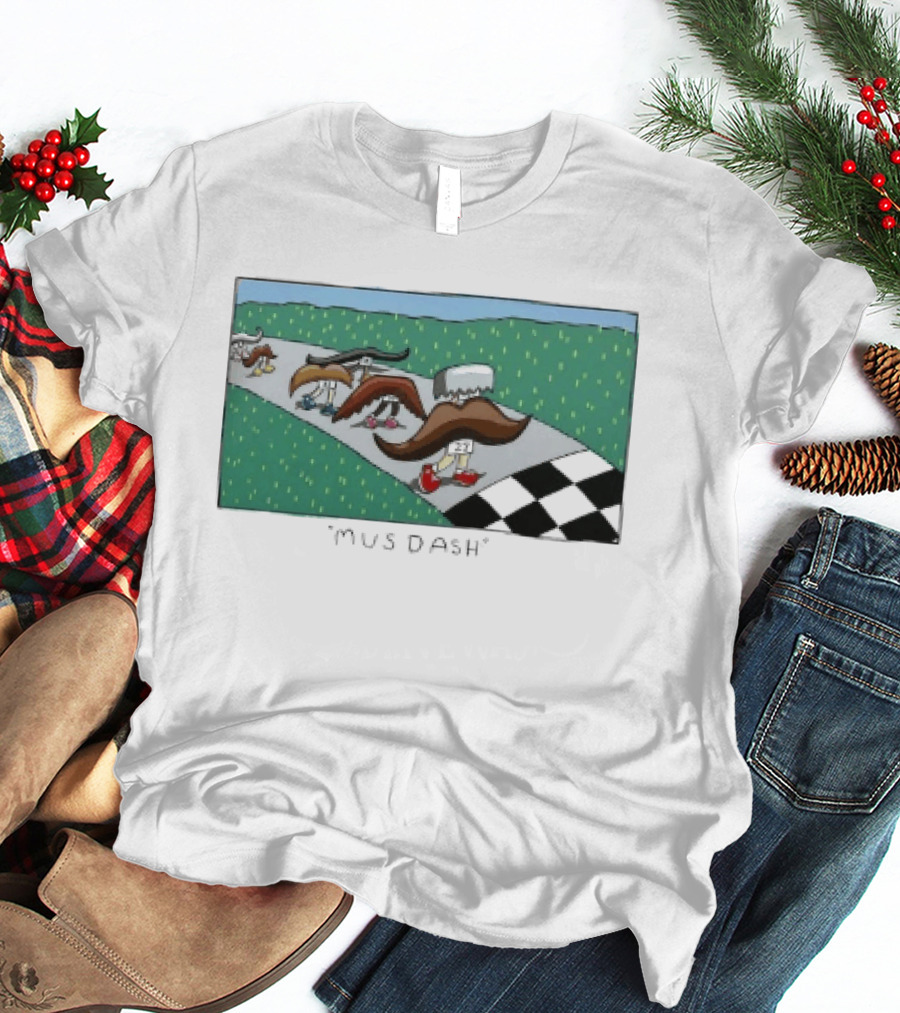Mus Dash Mustache Race Running Pun Checkered Path Competition T-Shirt