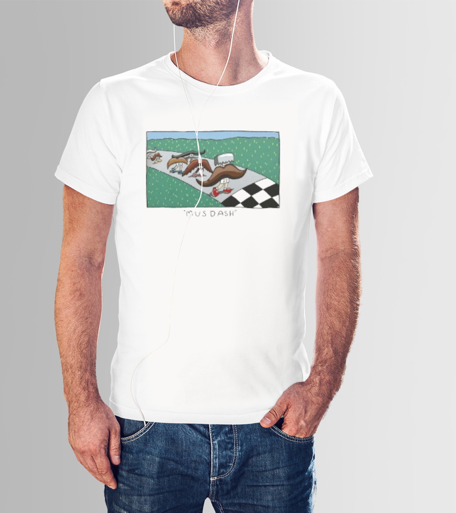 Mus Dash Mustache Race Running Pun Checkered Path Competition T-Shirt