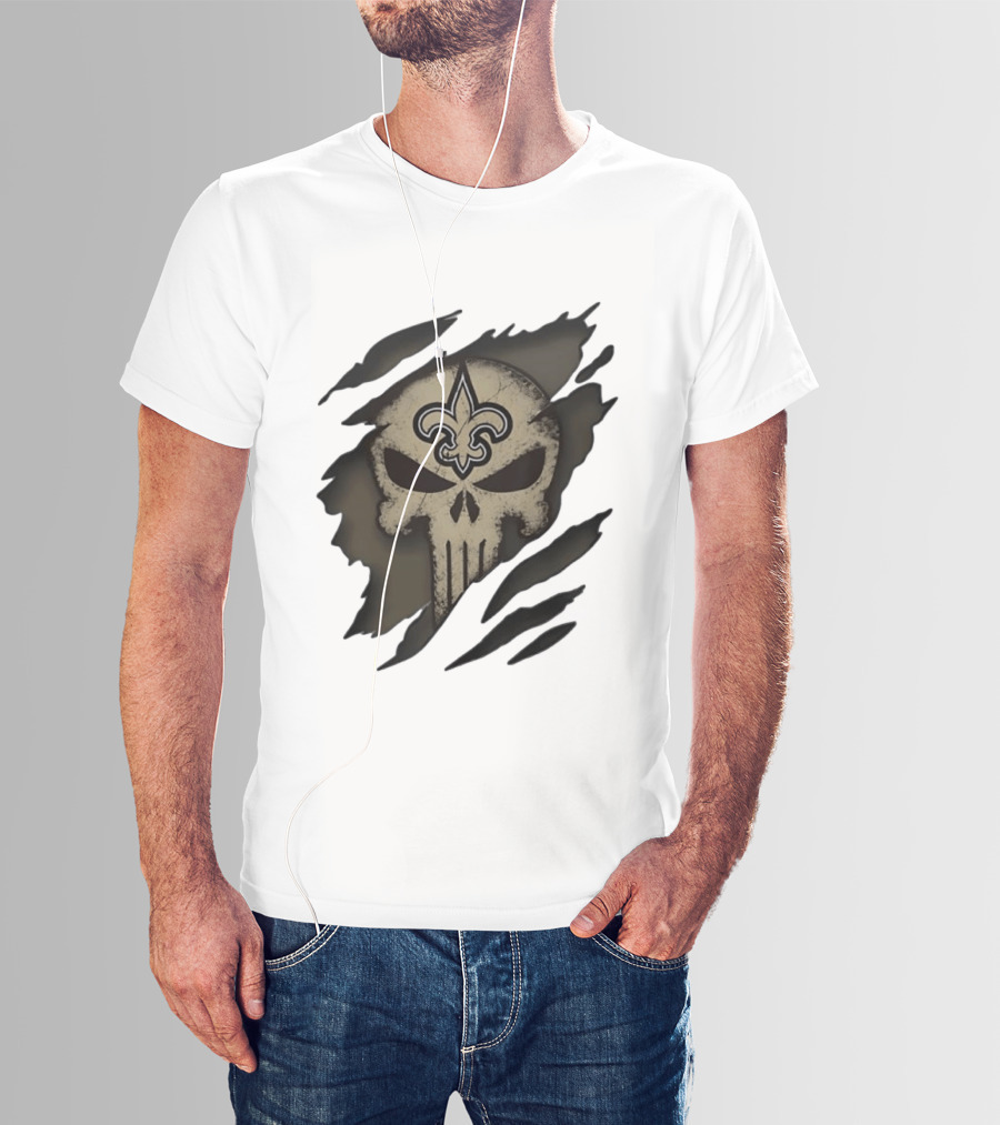 New Orleans Saints Punisher Skull Fleur De Lis Collaboration T-Shirt