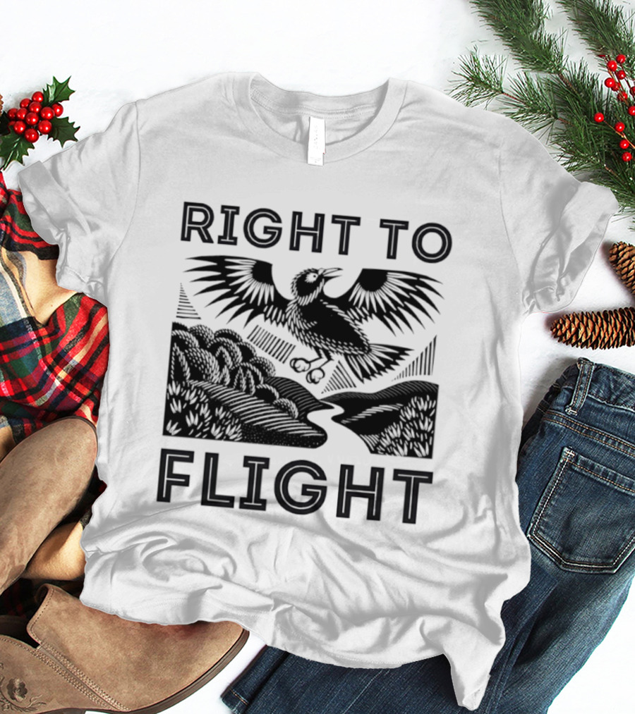 Right To Flight Raven Bird Nature Linocut T-Shirt