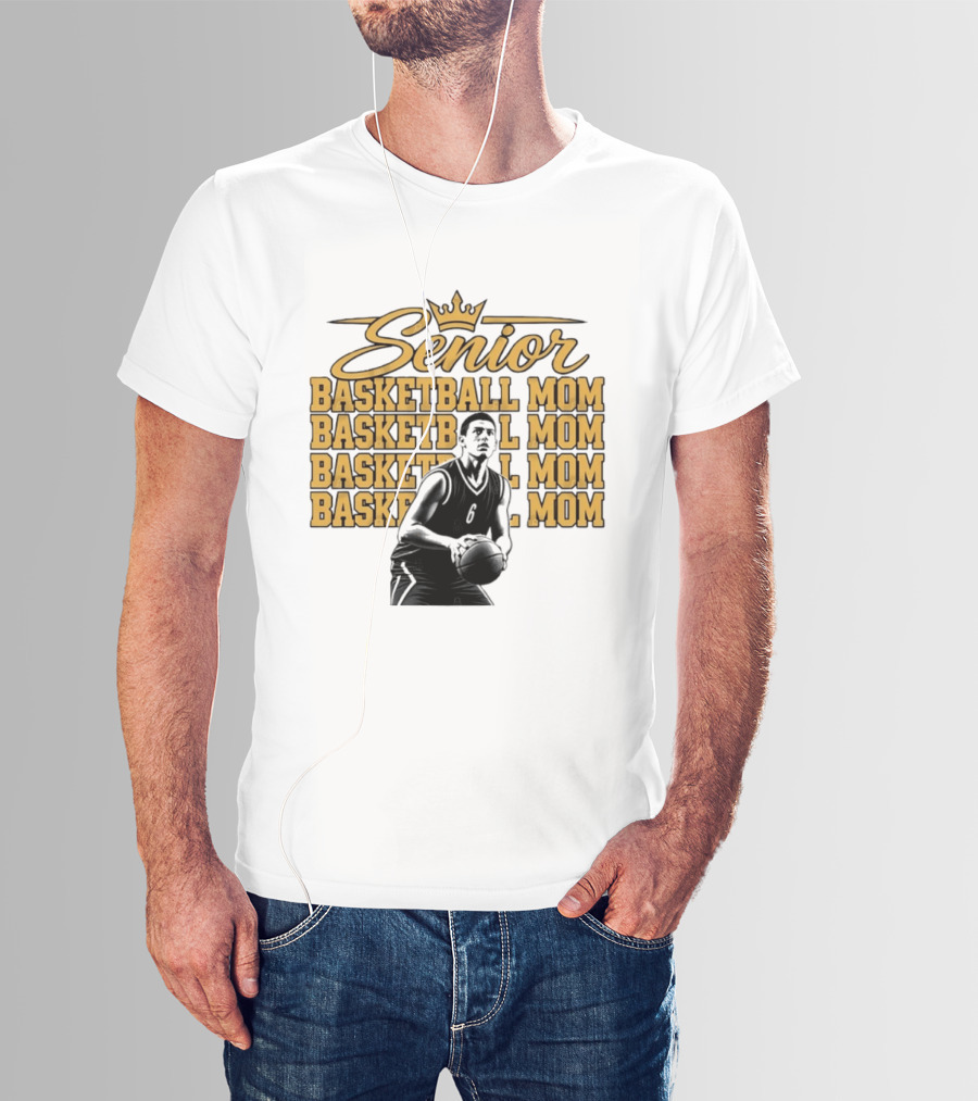Senior Basketball Mom With Player Silhouette And Crown T-Shirt