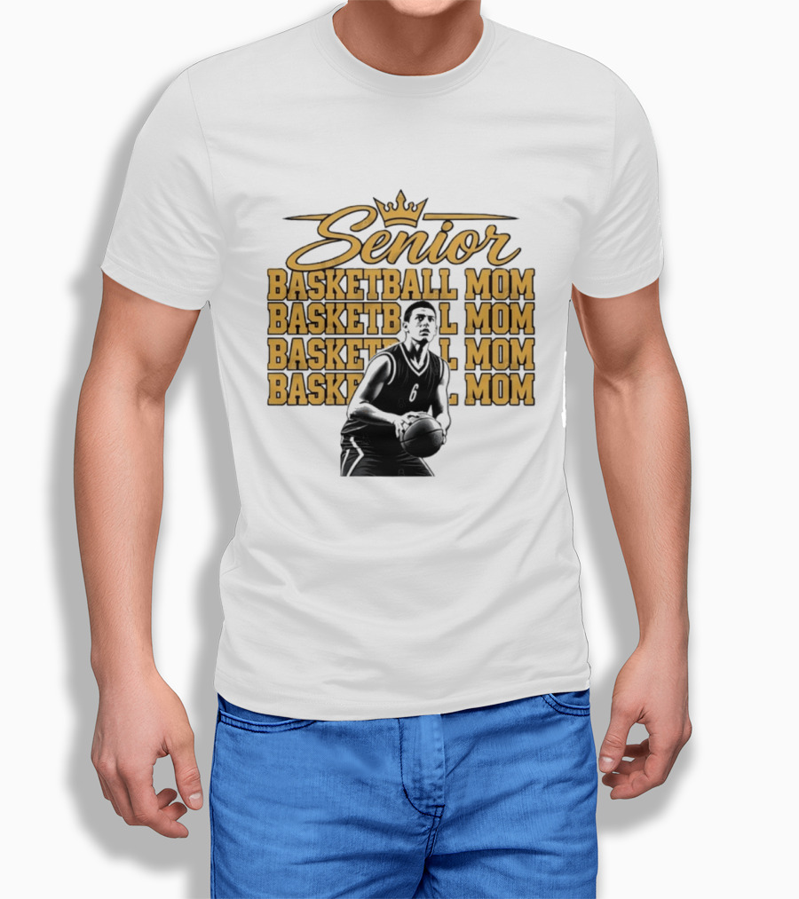 Senior Basketball Mom With Player Silhouette And Crown T-Shirt