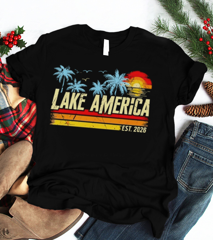 Lake America Sunset Palms Vintage Est 2026 T-Shirt