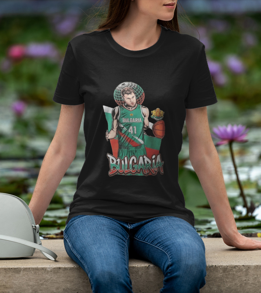 Bulgaria 41 Basketball Player Caricature Holding Ball Globe T-Shirt