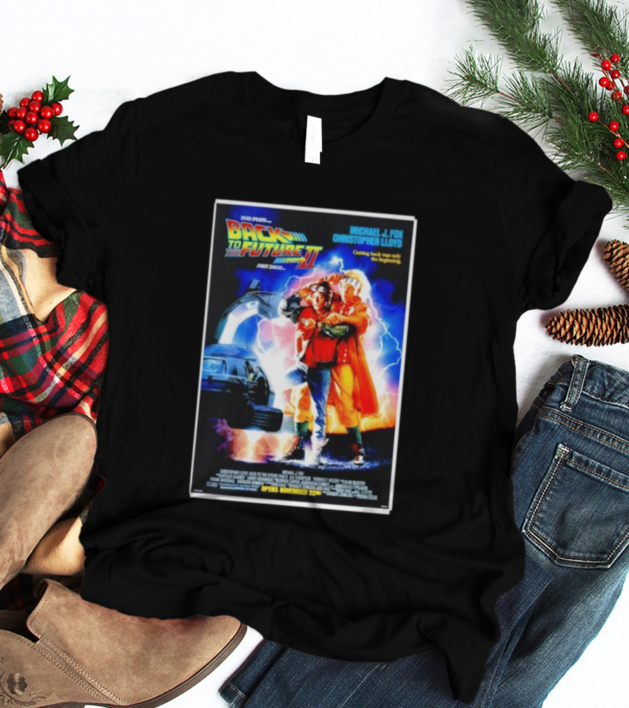 Back To The Future Part II Movie Michael J Fox Christopher Lloyd DeLorean Time Machine November 22 Spielberg T-Shirt