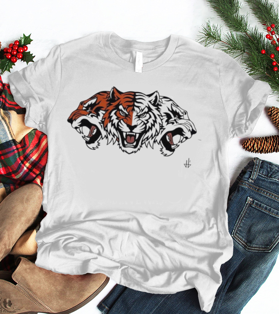 Three Headed Tiger Big Cat Fierce Roaring Trio T-Shirt