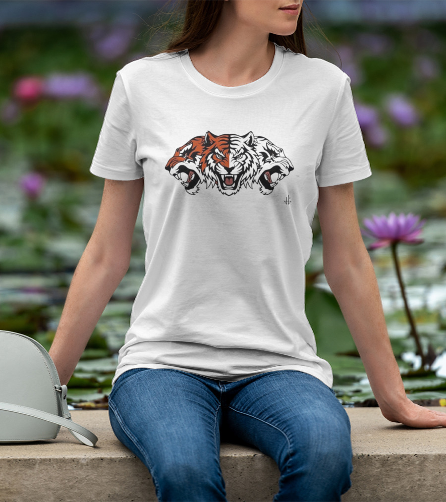 Three Headed Tiger Big Cat Fierce Roaring Trio T-Shirt