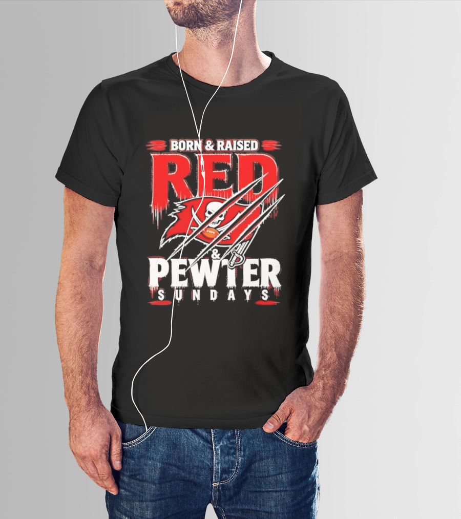 Born & Raised Red & Pewter Sundays Tampa Bay Buccaneers Fan Gear T-Shirt