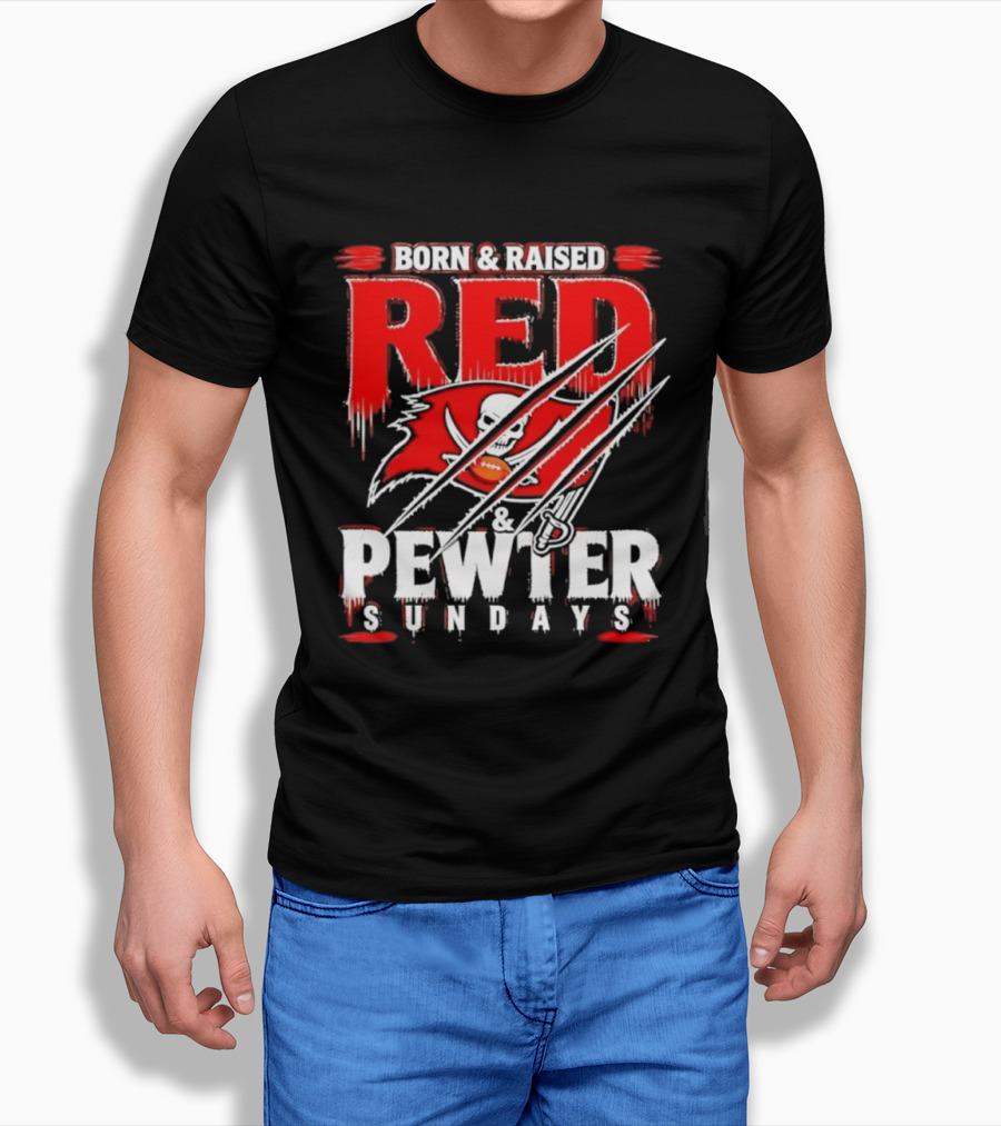 Born & Raised Red & Pewter Sundays Tampa Bay Buccaneers Fan Gear T-Shirt