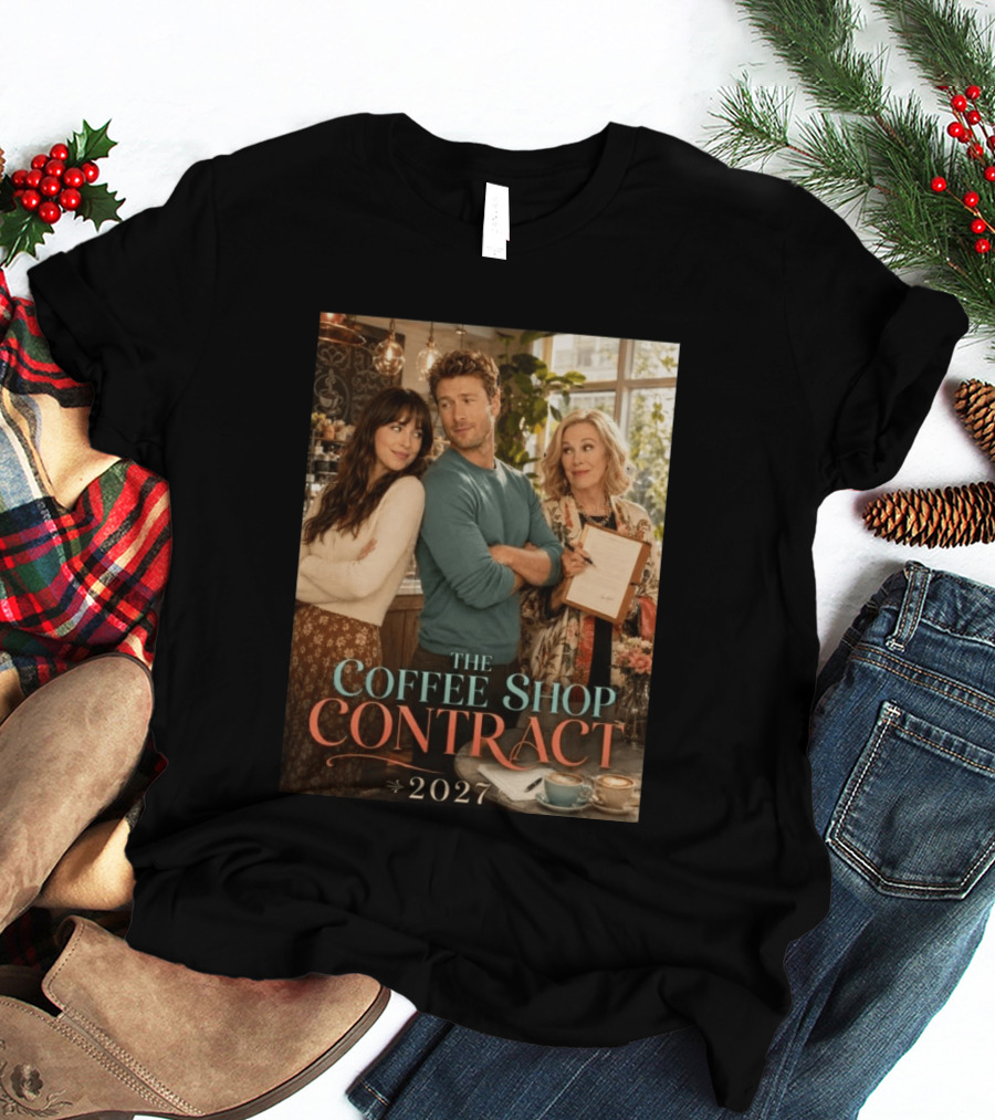 The Coffee Shop Contract 2027 Cozy Romantic Comedy Scene T-Shirt