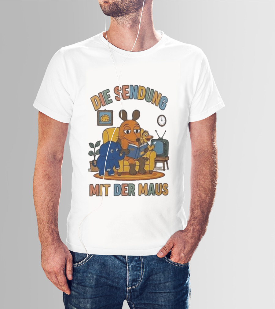 Die Sendung Mit Der Maus Cartoon Maus Ente Elefant Lesen Sitzung Wohnzimmeruhr T-Shirt