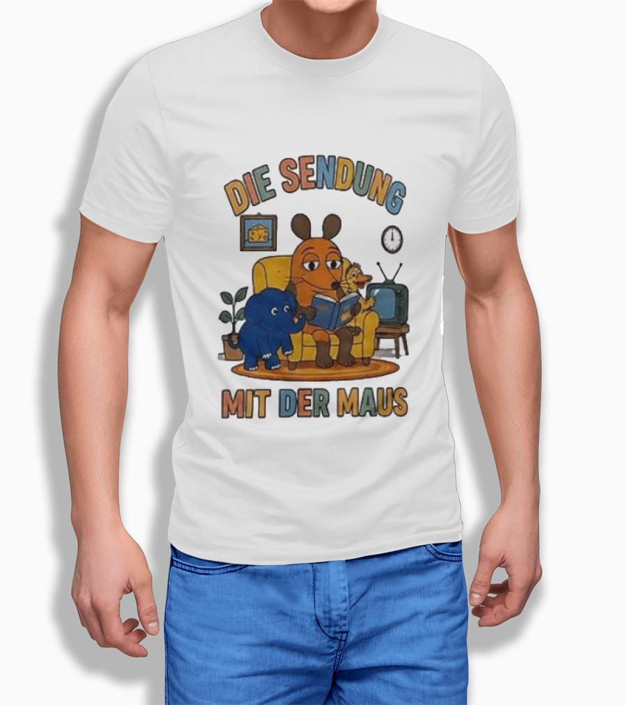 Die Sendung Mit Der Maus Cartoon Maus Ente Elefant Lesen Sitzung Wohnzimmeruhr T-Shirt