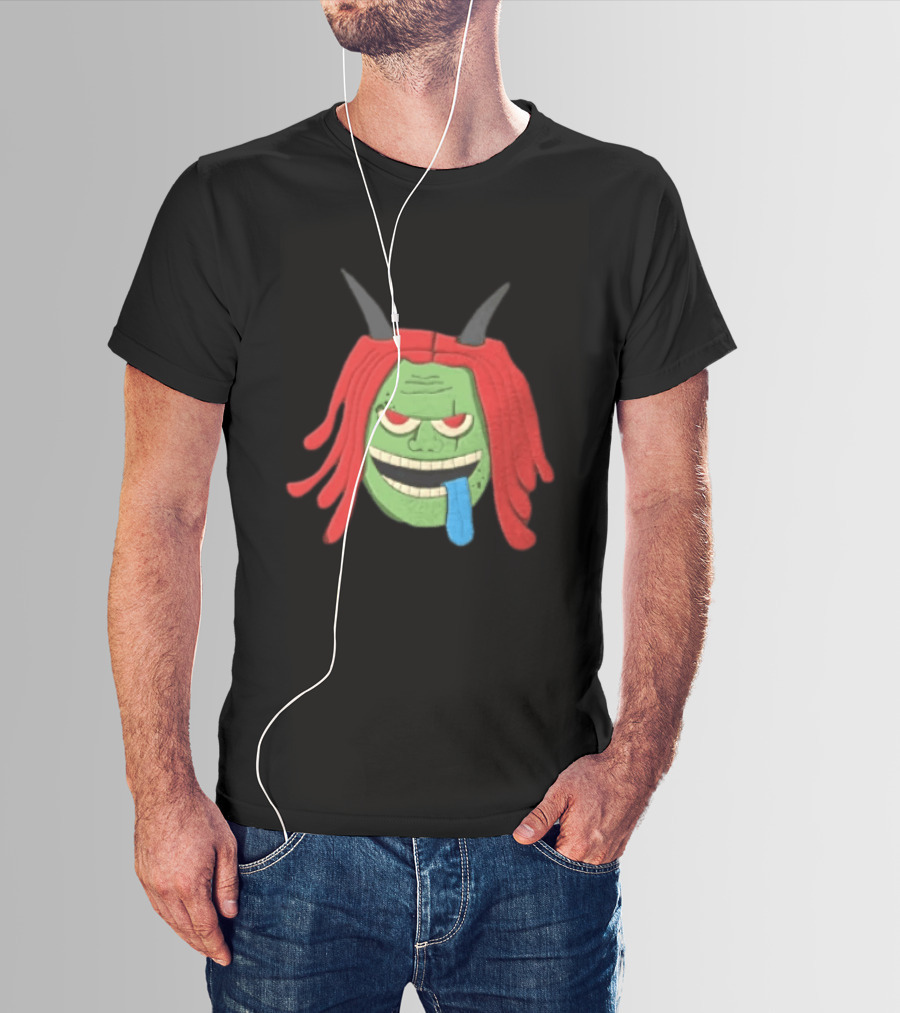 Trippie Redd Cartoon Green Devil Horns Red Hair Blue Tongue T-Shirt