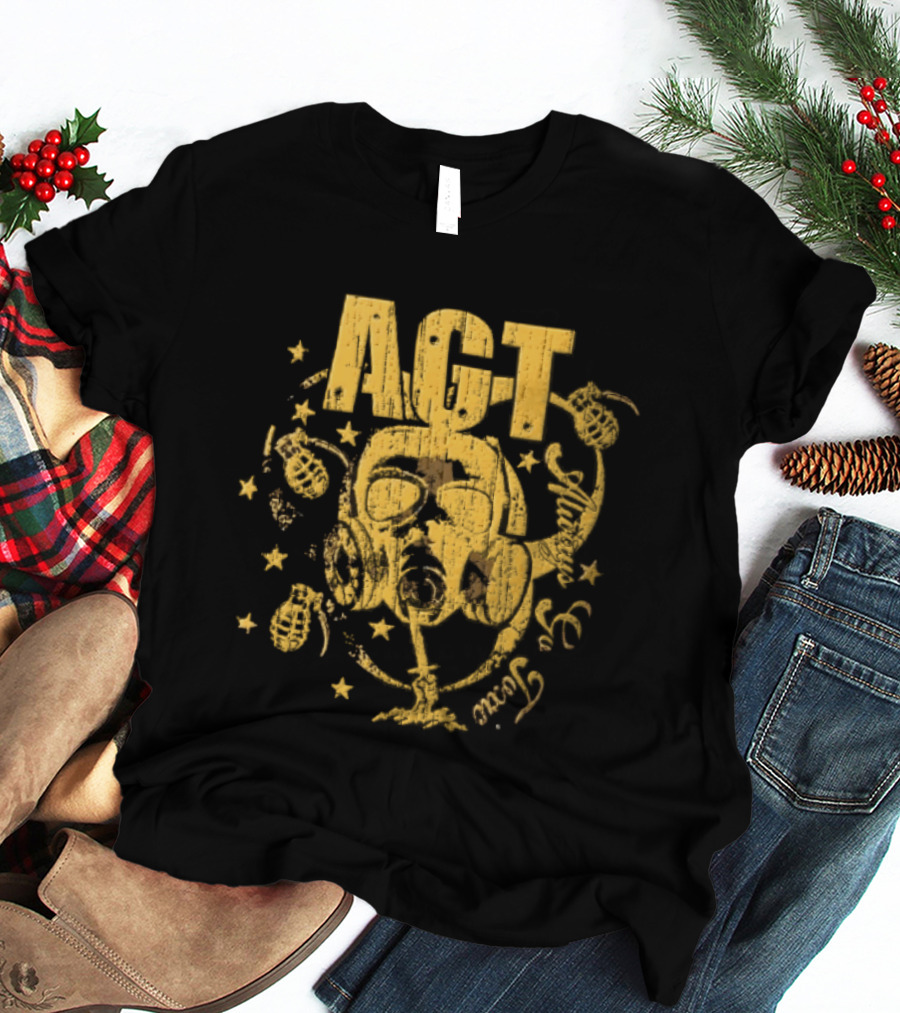 AGT Distressed Gas Mask Grenades Biohazard Stars T-Shirt