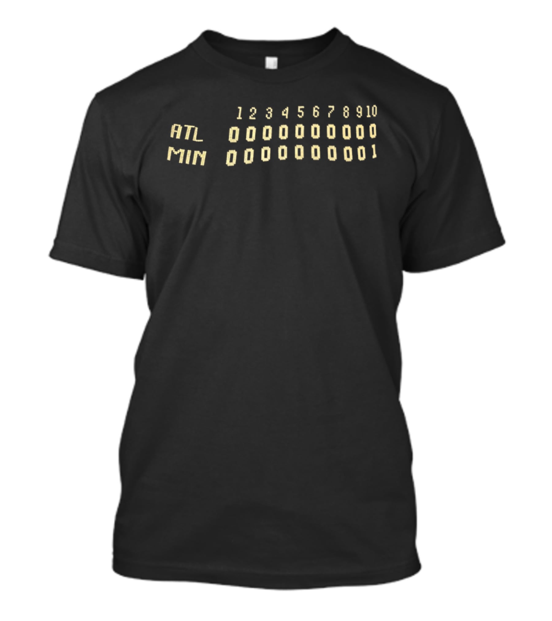 ATL Vs MIN Scoreboard Atlanta Minnesota 1 0 9 Inning Baseball Game T-Shirt